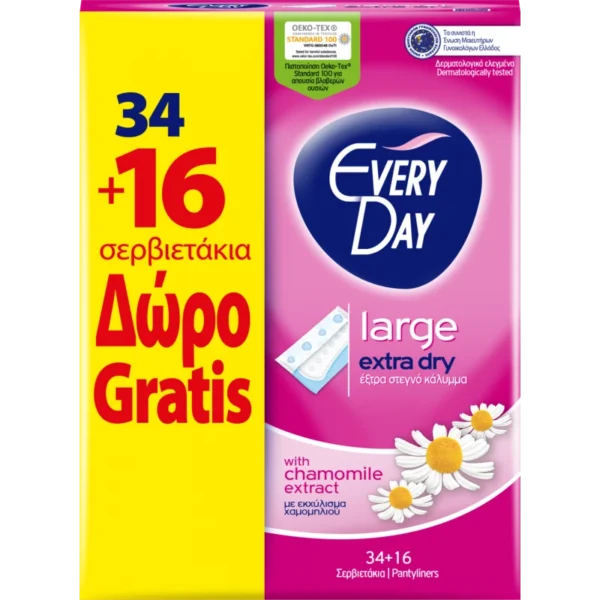 EveryDay Extra Dry Pads Large, 34 pads + 16 Free