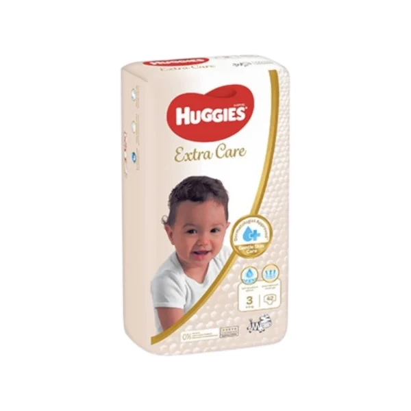 Huggies Extra Care Baby Diapers Size 3 (4–9 kg), Economy Pack, 42 Diapers 12-Hour Protection, Fragrance-Free, Latex-Free