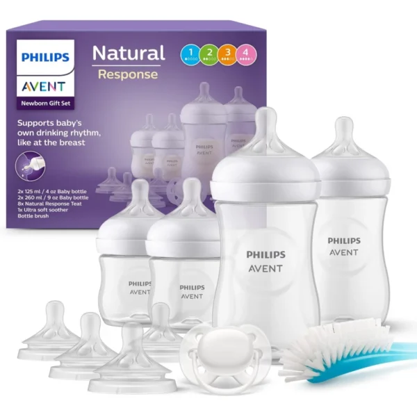 Philips Avent Baby Bottle Newborn Gift Set - 4 Baby Milk Bottles, Ultra-Soft Pacifier and Bottle Brush, Babies Aged 0-12 Months+ (Model SCD838/11)