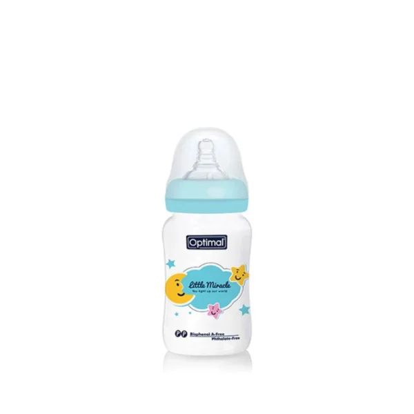 Optimal Anti-Colic Wide Neck Baby Bottle 240ml Blue, BPA-Free, 6+ Months