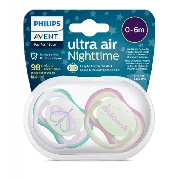 Philips Avent ultra air Nighttime Soother Purple & Green (0-6 m)