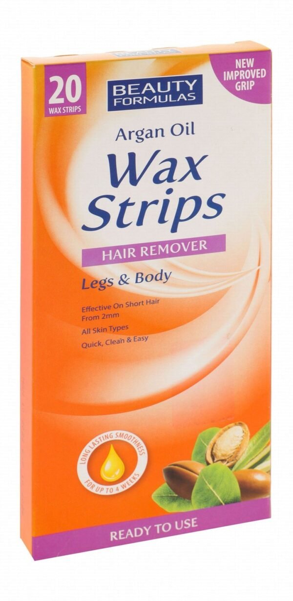 Beauty Formulas Wax Strips with Argan Oil for Legs & Body, 20 Pieces