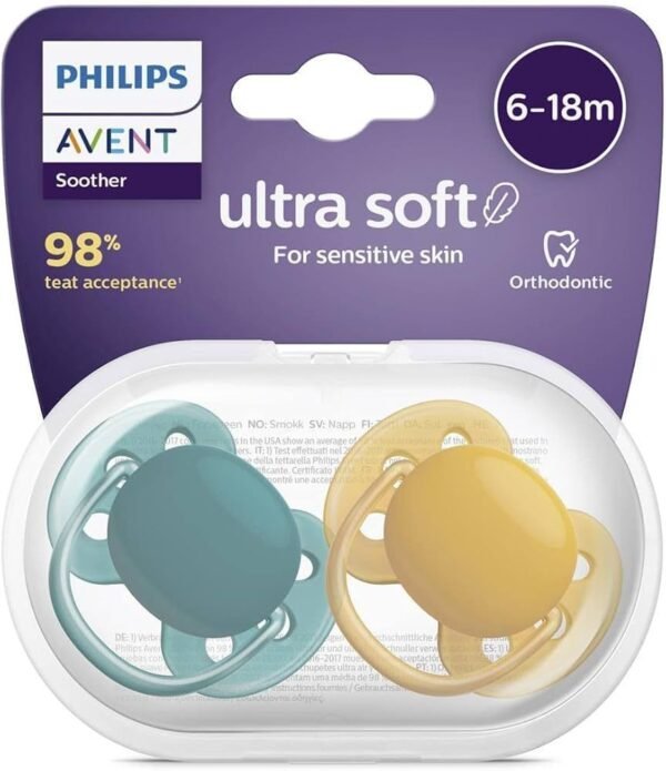 Avent Ultra Soft Soother for Boys, 6-18 Months, 2 Pieces