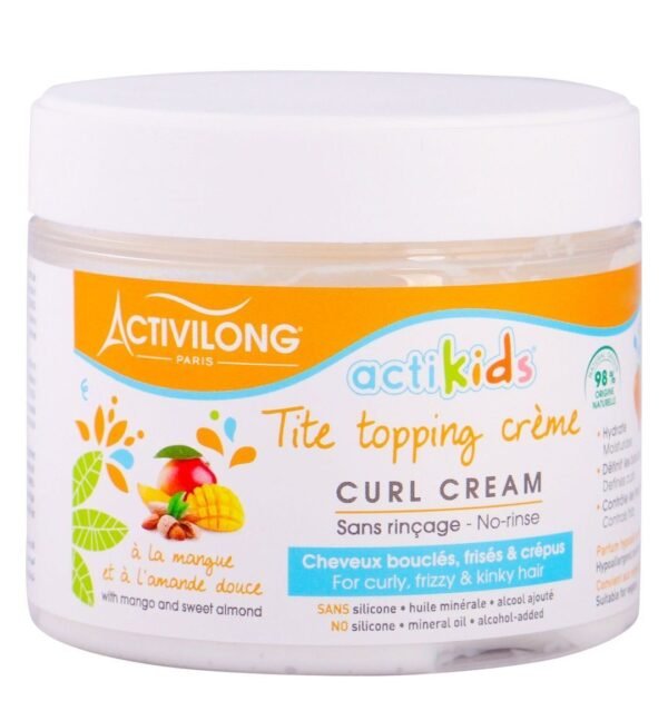 Activilong Actikids Hypoallergenic Hydrating & Curl Defining Leave-In Cream with Mango Butter & Sweet Almond Oil for Curly, Frizzy & Kinky Hair (3+ Years), 300ml
