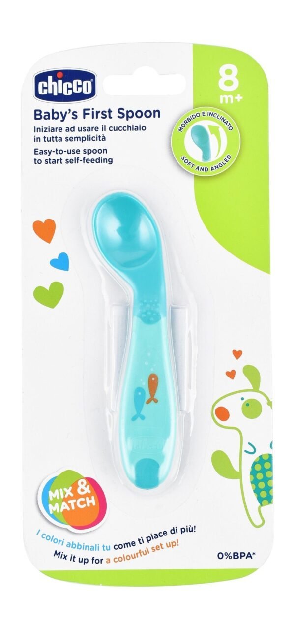 Chicco Blue Fish Print Baby Spoon (8+ Months), 1 Piece
