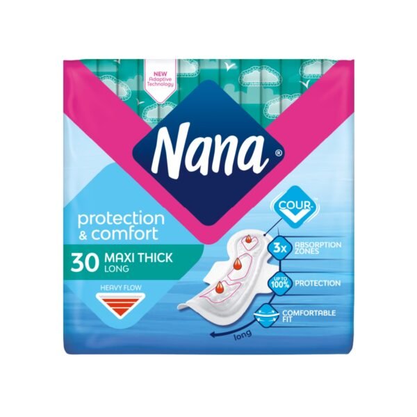 Nana Protection & Comfort Sanitary Pads Maxi Thick Long with Wings, 30 Pieces