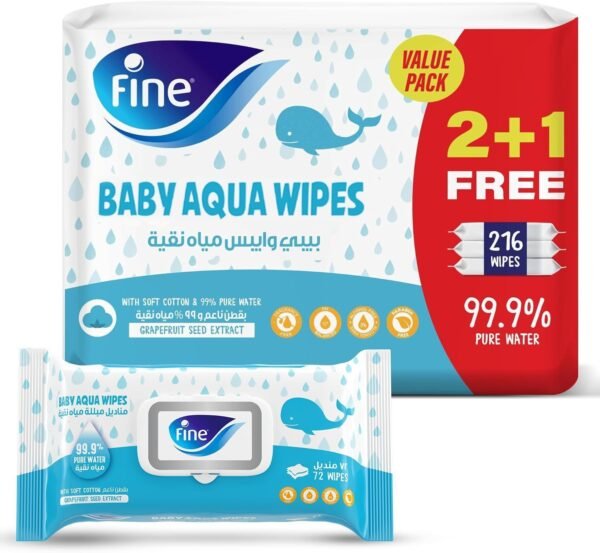 Fine Baby Water Wipes with Grapefruit Seed Extract, 3x72 Wipes (2+1 Free)