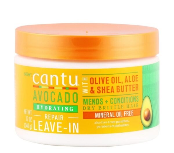 Cantu Hydrating & Repairing Leave-In Cream with Avocado, Olive Oil, Aloe & Shea Butter, 340g