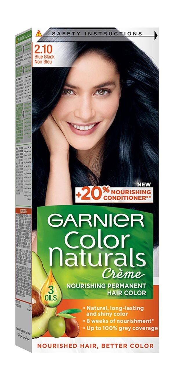 Garnier Color Naturals Nourishing Permanent Hair Dye Cream with 3 Oils Blue Black 2.1, 1 Pack