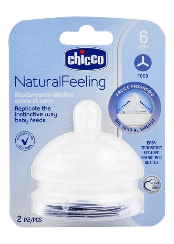 Chicco Natural Feeding Silicone Bottle Nipple (6+ Months), 2 Pieces