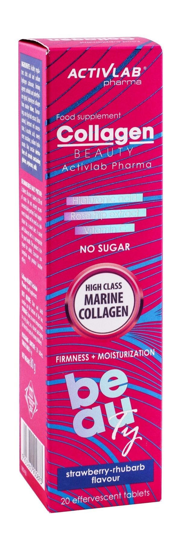 Activlab Pharma 1000mg Marine Collagen Effervescent Tablets Strawberry Flavor with Hyaluronic Acid, Vitamin C & Rosehip Extract , 20 Tablets