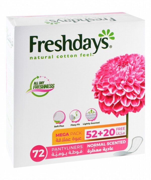 Freshdays Natural Cotton Feel Hypoallergenic Scented Pantyliners, 72 Pieces