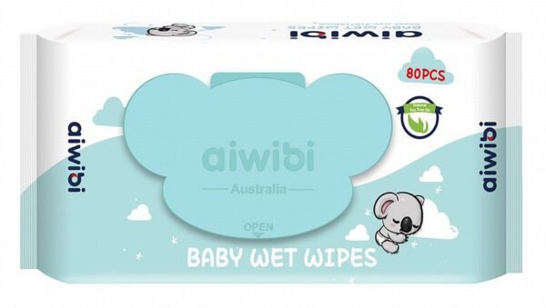 Aiwibi Hypoallergenic Baby Wet Wipes with Natural Tea Tree Oil - alcohol free, soap free, 80 Tissues