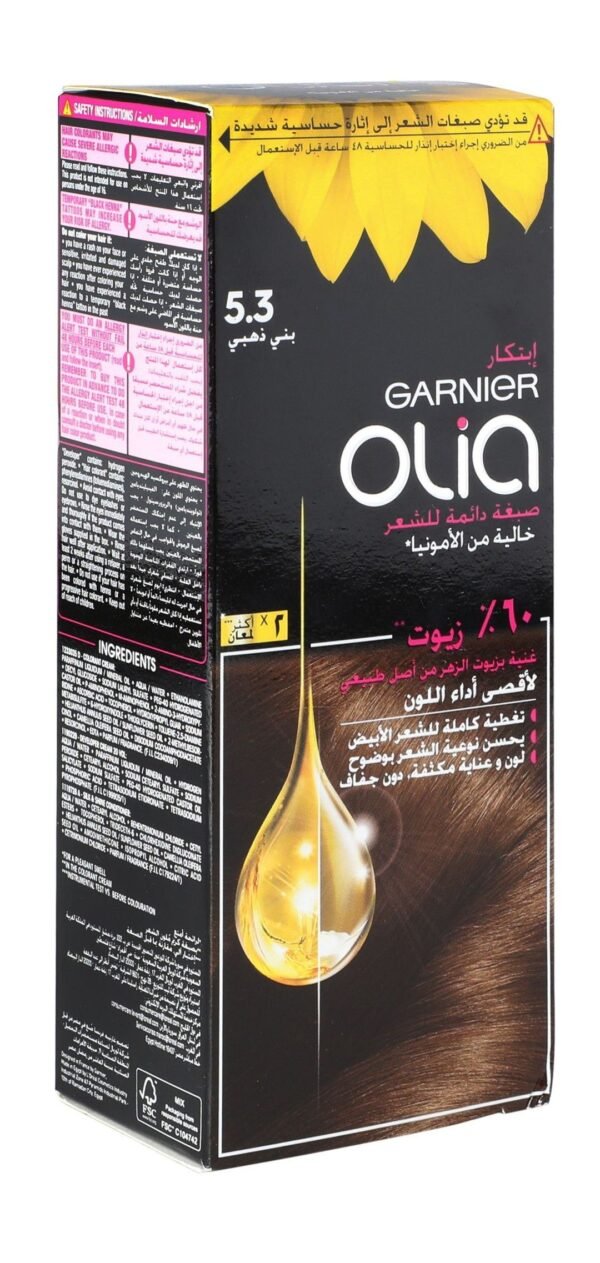 Garnier Olia Permanent Hair Color with Natural Flower Oils Golden Brown 5.3, 1 Pack