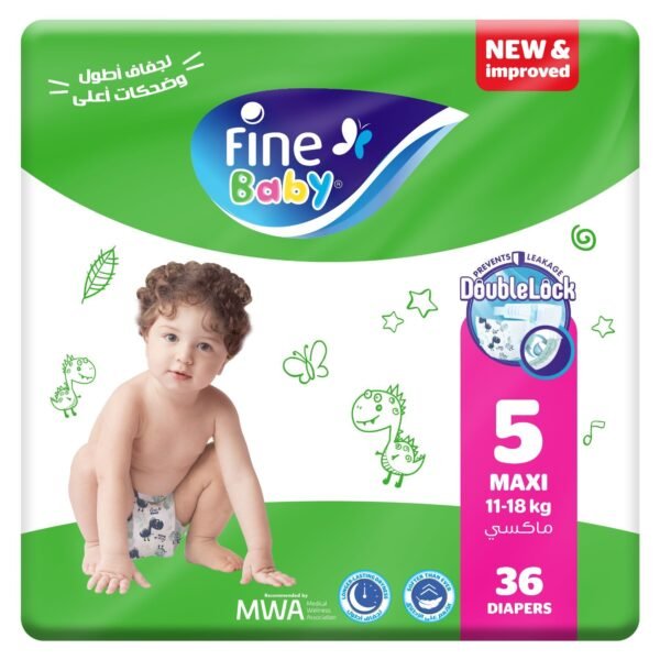 Fine Baby Diapers Size 5, Maxi (11-18kg), Double Lock, 36 Diaper