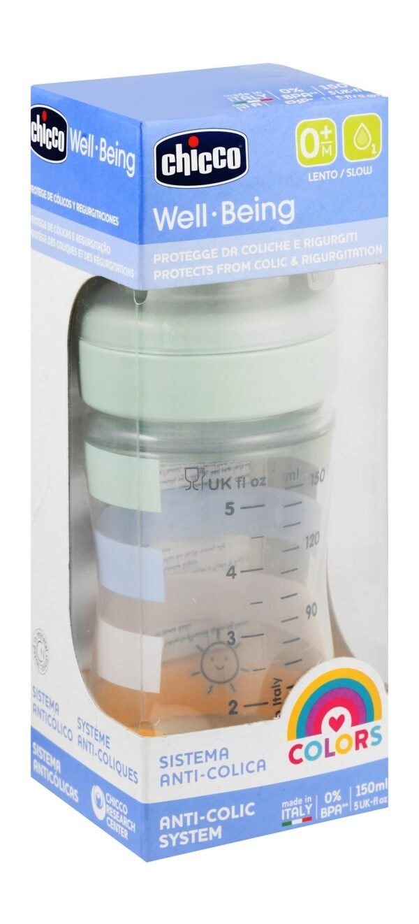 Chicco Well-Being Normal Flow Baby Bottle - Green, 0m+, 150ml