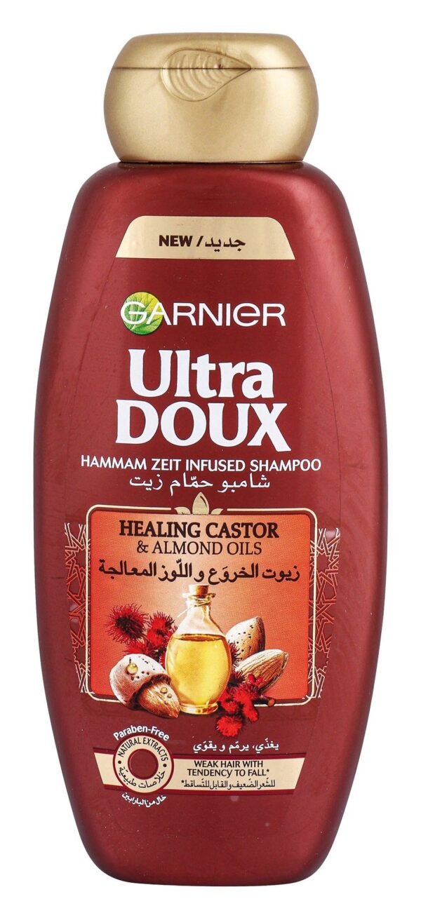 Garnier Ultra Doux Hammam Zeit Infused Shampoo with Healing Castor & Almond Oil for Weak & Falling Hair, 400ml