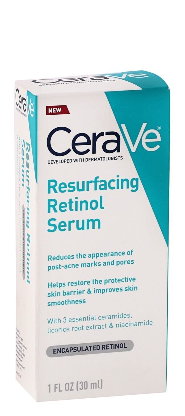 CeraVe Resurfacing Retinol Face Serum with Ceramides, Licorice Root Extract & Niacinamide for Acne & Pores, 30ml