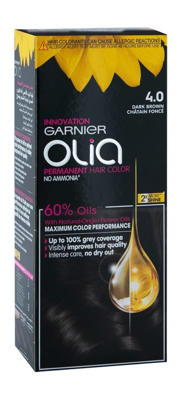 Garnier Olia Permanent Hair Color with Natural Flower Oils Dark Brown 4.0, 1 Pack