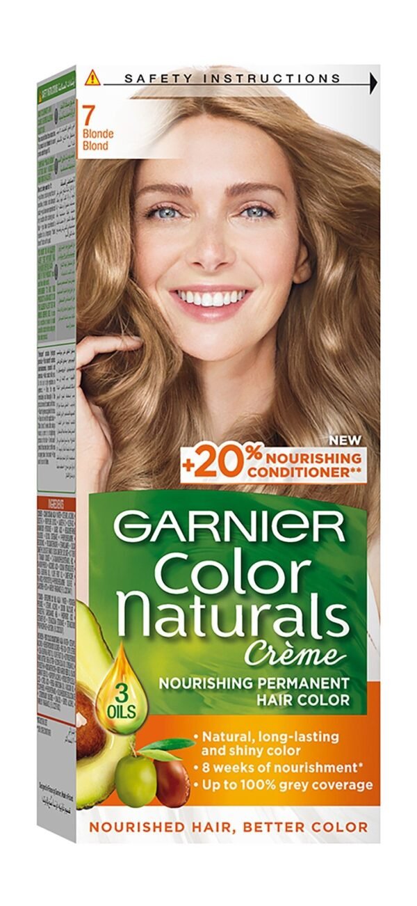 Garnier Color Naturals Nourishing Permanent Hair Dye Cream with Shea Butter, Avocado & Olive Oils Blonde 7, 1 Pack