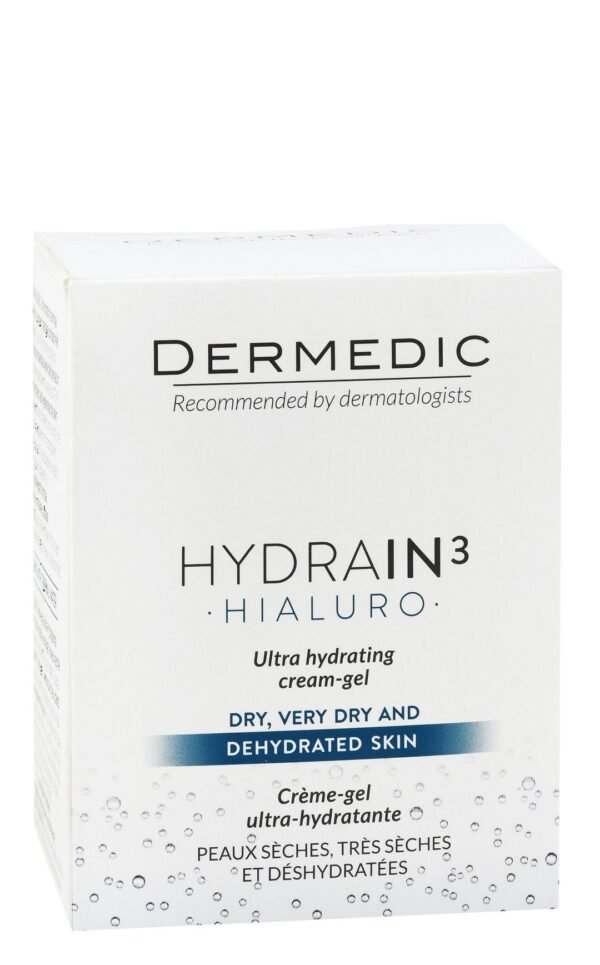 Dermedic Hydrain3 Hialuro Hypoallergenic Ultra Hydrating Facial Cream-Gel for Dry & Dehydrated Skin, 50ml