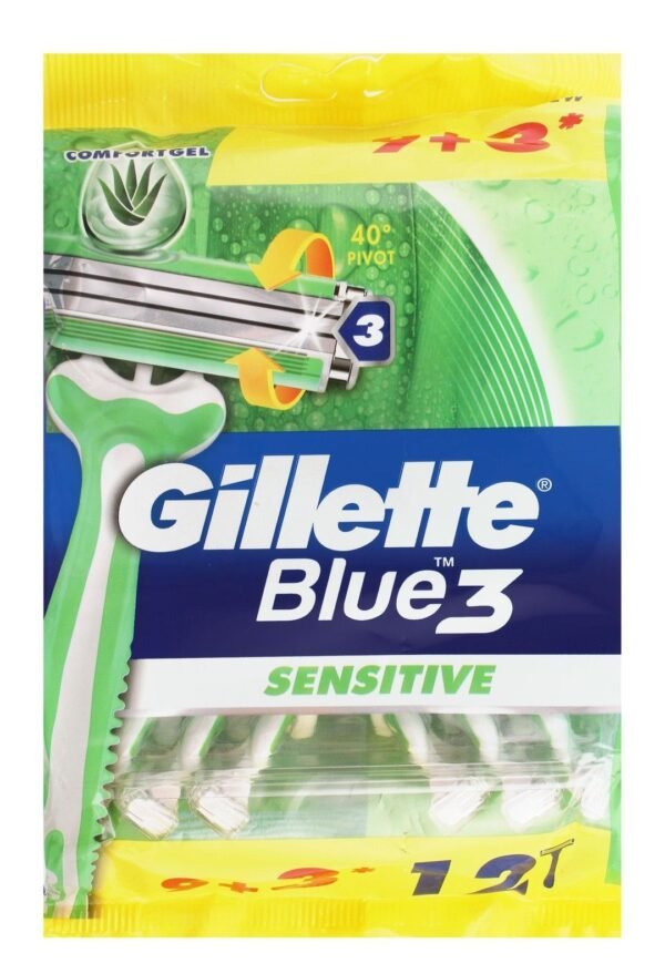 Gillette Blue 3 Disposable Razors for Sensitive Skin, 12 Pieces