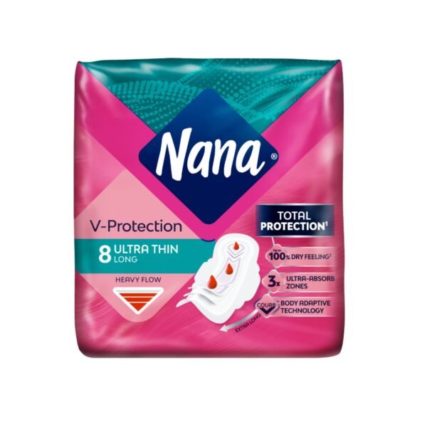 Nana Ultra Thin Long Sanitary Pads with Wings, 8 Count