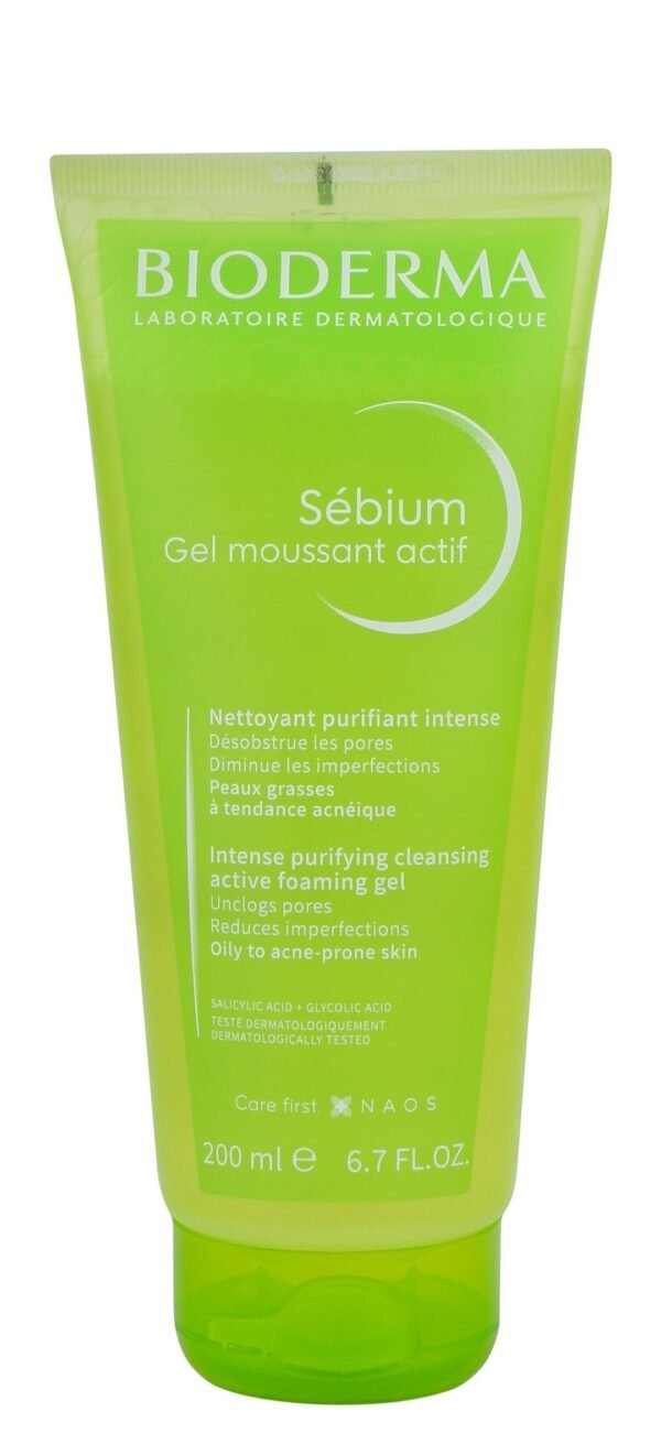 Bioderma Sedium Intense Purifying & Cleansing Active Foaming Gel with Salicylic & Glycolic Acid for Oily & Acne-Prone Skin, 200ml