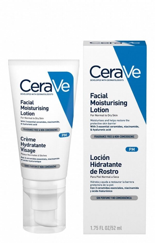 CeraVe PM Moisturizing Face Lotion with Niacinamide, Hyaluronic Acid & Ceramides for Normal to Dry Skin, 52ml