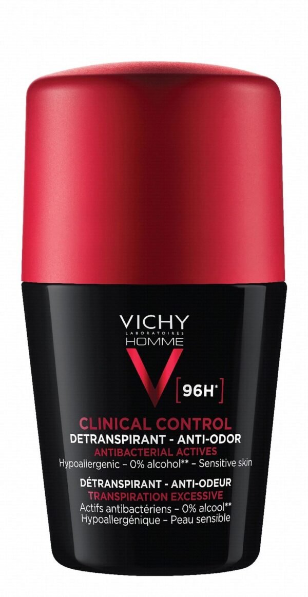 Vichy Hypoallergenic 96H Antiperspirant & Anti-Marks Roll-On Deodorant for Sensitive Skin, 50ml