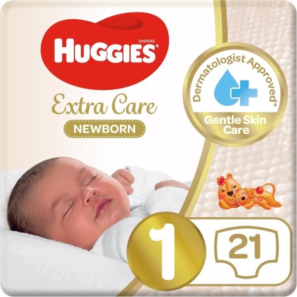 Huggies Extra Care Newborn Baby Diapers Size 1 Up to 5kg, 21 Pieces