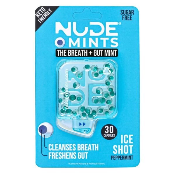 Nude Mints Keto Friendly The Breath + Gut Mints Ice Shot Peppermint Flavor - sugar free, 30 Capsules