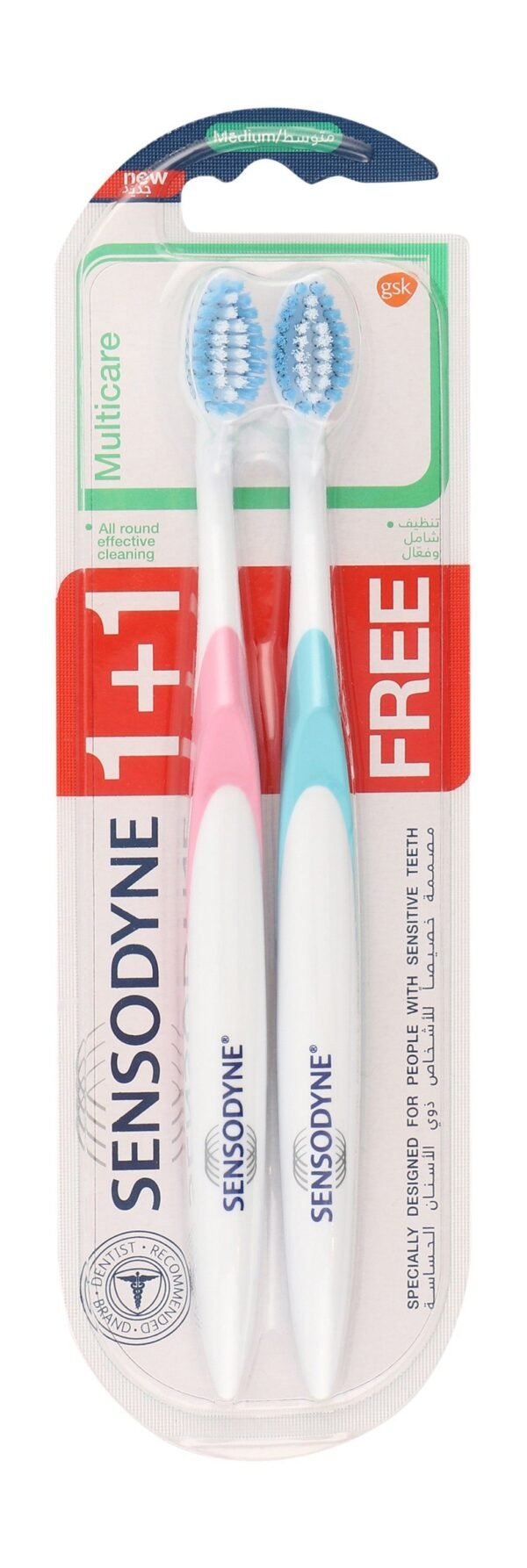 Sensodyne Multicare Pink & Blue Medium Toothbrushes for Sensitive Teeth, 2 Pieces