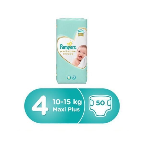 Pampers Premium Care Diapers Size 4+, 10-15 kg The Softest Diaper and the Best Skin Protection 50 Baby Diapers