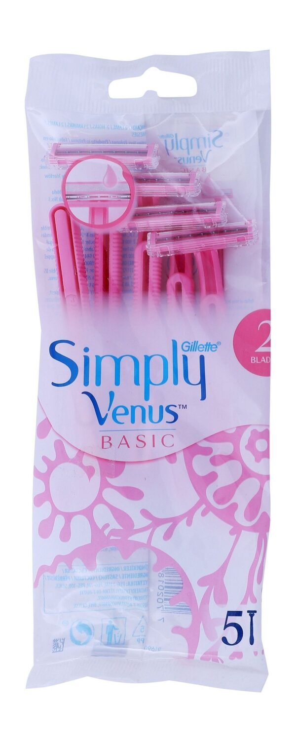 Gillette Simply Venus Basic Pink 2 Blade Razors, 5 Pieces