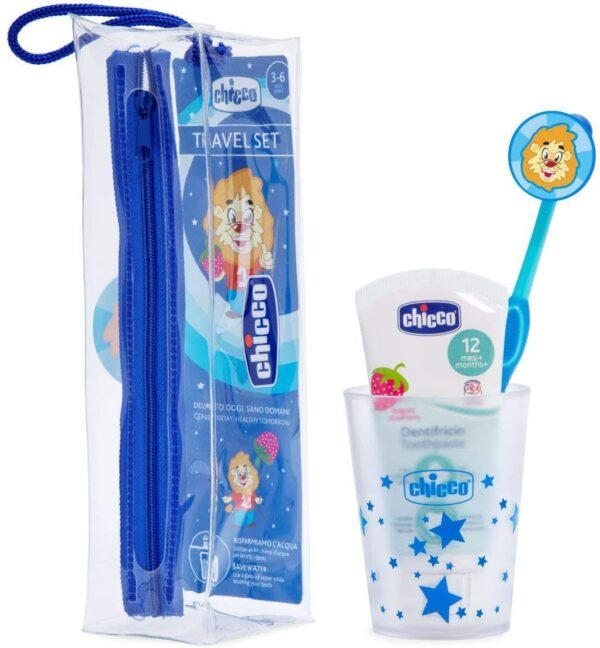 Chicco Travel Set Toothbrush+Toothpaste+Case+Cup Blue 3-6 years old