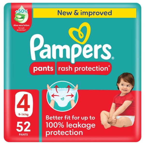 Pampers Rash Protection Pants Diapers, Size 4, 9-14kg, Mega Pack, 52 Pieces