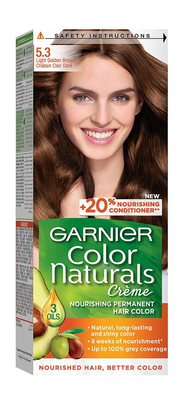 Garnier Color Naturals Nourishing Permanent Hair Dye Cream with Shea Butter, Avocado & Olive Oils Light Golden Brown 5.3, 1 Pack
