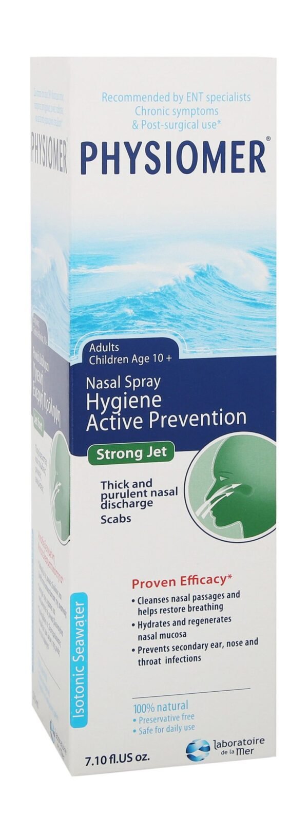 Physiomer Strong Jet Nasal Spray with Isotonic Seawater for Adults & Children (10+ Years), 210ml