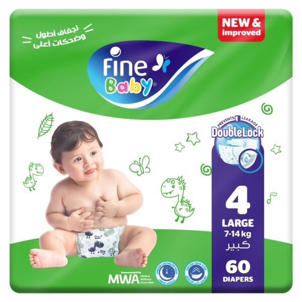 Fine Baby Diapers Size 4, Large (7-14kg), Double Lock, 60 Diaper