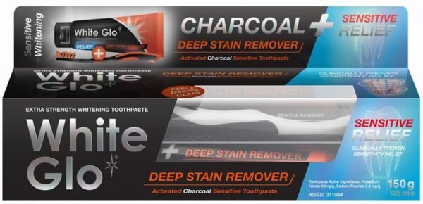 White Glo Charcoal Sensitive Whitening Toothpaste, 150g