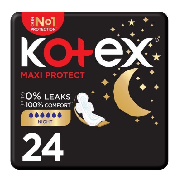 Kotex Maxi Protect Overnight Protection Sanitary Pads with Wings, 24 Pads