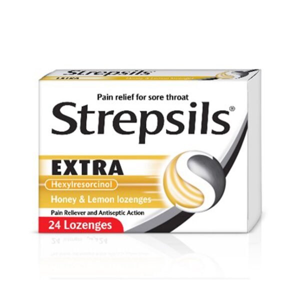 Strepsils Extra Honey & Lemon Double Action Sore Throats Lozenges, 24 Lozenges