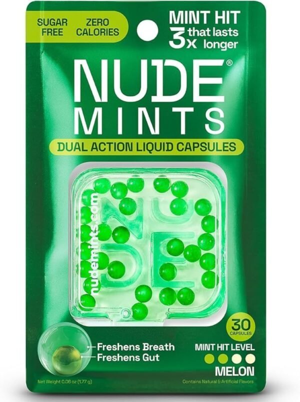 Nude Mints Keto Friendly Mad Melon Flavor The Breath + Gut Mints, 30 Capsules