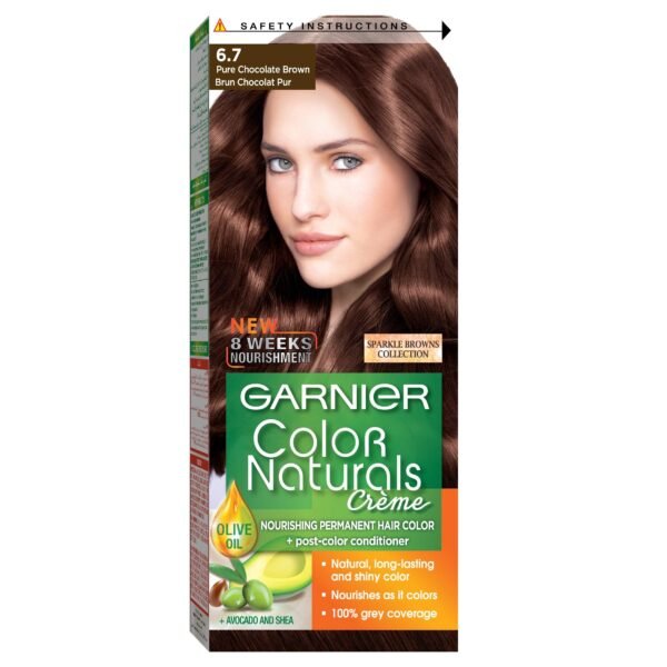 Garnier Color Naturals Creme Nourishing Permanent Hair Color, 6.7 Pure Chocolate Brown, 2 Pieces