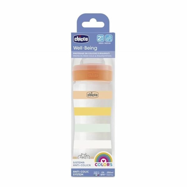 Chicco Well-Being Medium Flow Bottle - Orange, 2m+, 250ml
