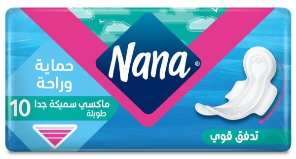 Nana Maxi Extra Thick Long Sanitary Pads with Wings, 10 Pads