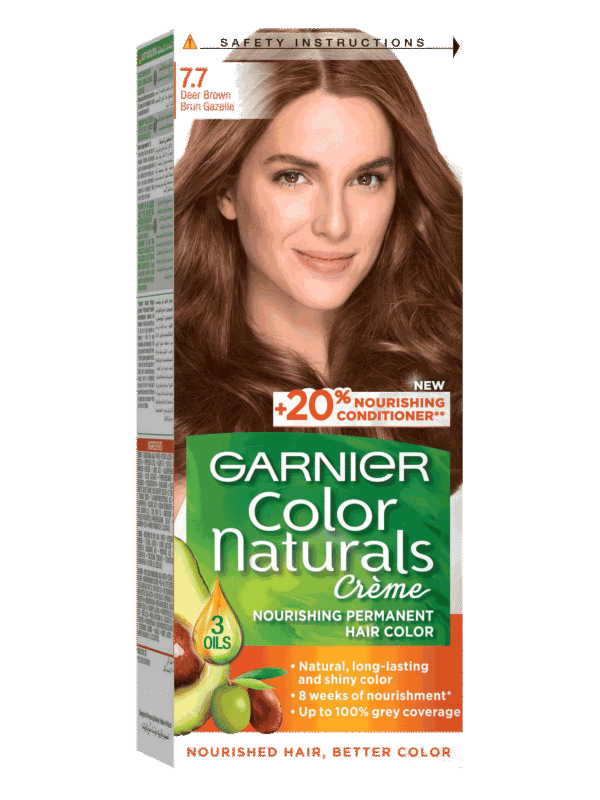 Garnier Color Naturals Creme Nourishing Permanent Hair Color, 7.7 Deer Brown, 2 Pieces