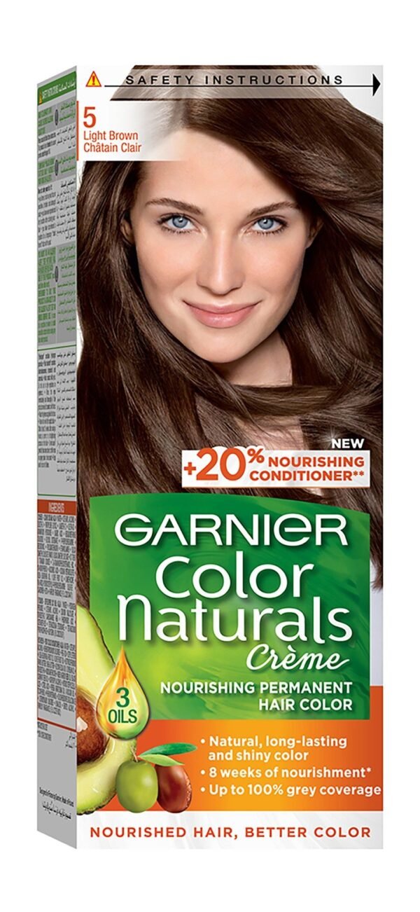 Garnier Color Naturals Nourishing Permanent Hair Dye Cream with Shea Butter, Avocado & Olive Oils Light Brown 5, 1 Pack