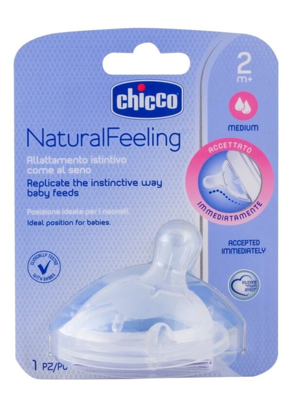 Chicco Natural Feeling Silicone Medium Flow Feeding Nipple for 2+ Months, 1 Piece
